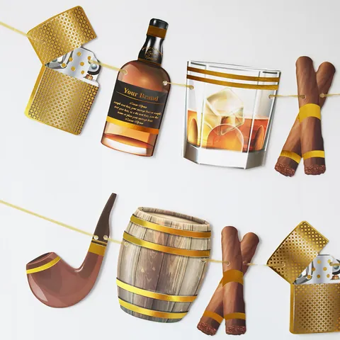Gentleman Whiskey Cigar Theme Party Banner Retro Bar Decor Paper Garland Men Birthday Decoration