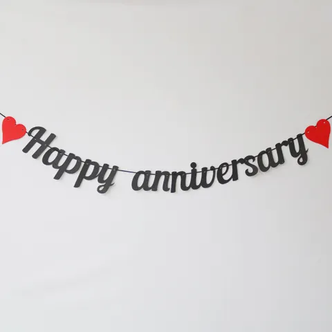 Happy Anniversary Banner Glitter Letter Hanging Garland Heart Bunting For Wedding Anniversary Party Room Decoration Supplies