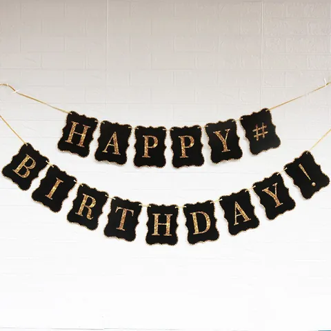 Black Gold Happy Birthday Banner Glitter Paper Bunting Garland Hanging Flag Party Decoration Celebration Supplies