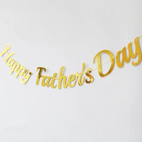 Happy Father's Day Banner Glitter Paper Gold Blue Mirror Surface Letter Garland For Father Day Party Home Decoration