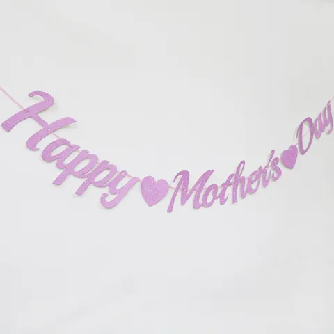 Happy Mother's Day Pancarta de Papel con Purpurina Guirnalda de Corazón Para Decoraciones Fiesta Mamá Rosa Rojo Rosa Púrpura