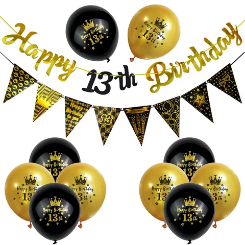 Milestone Age Birthday Party Decoration Set With Happy Birthday Banner Triangle Flags And Printed Latex Balloons For Celebration