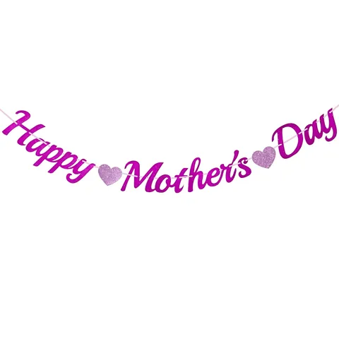 Happy Mother's Day Pancarta de Papel con Purpurina Guirnalda de Corazón Para Decoraciones Fiesta Mamá Rosa Rojo Rosa Púrpura