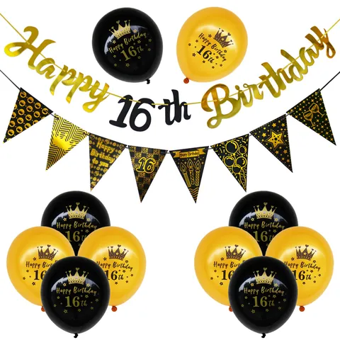 Milestone Age Birthday Party Decoration Set With Happy Birthday Banner Triangle Flags And Printed Latex Balloons For Celebration
