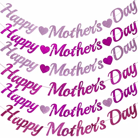 Happy Mother's Day Banner in Carta Glitterata Ghirlanda a Cuore Per Decorazioni Festa Mamma Rosa Rosso Rosa Viola Appeso