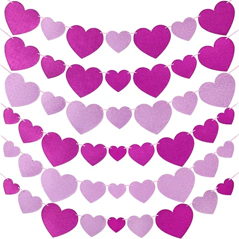 Heart Shaped Glitter Paper Garland Romantic Wedding Valentine's Day Party Backdrop Decoration Heart Banner Garland For Mother's Day Home Decor
