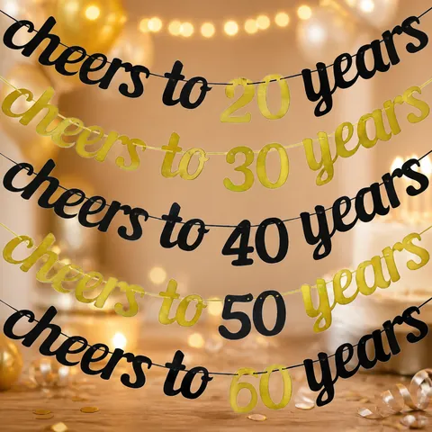 Glitzer Cheers To Years Banner 20 30 40 50 60 Geburtstag Party Dekoration Jubiläum Pull Flagge Gold Schwarz Papier Girlande Feierliche Hängeschild