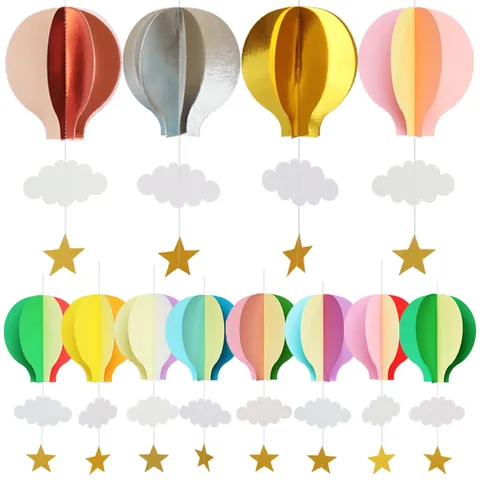 Décorations Suspendues En Papier 3D Montgolfière Nuage Étoile Pour Fête D'Anniversaire Mariage Baby Shower Chambre D'Enfant Guirlande De Plafond Décor
