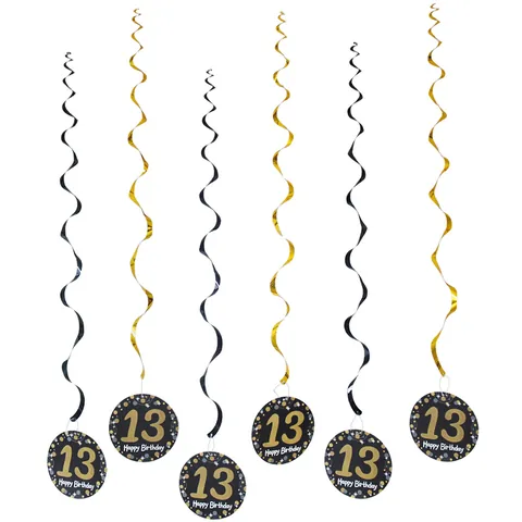 Birthday Hanging Swirls Decorations Black Gold PVC Spiral With Happy Birthday Number Cards For Party Ceiling Decor