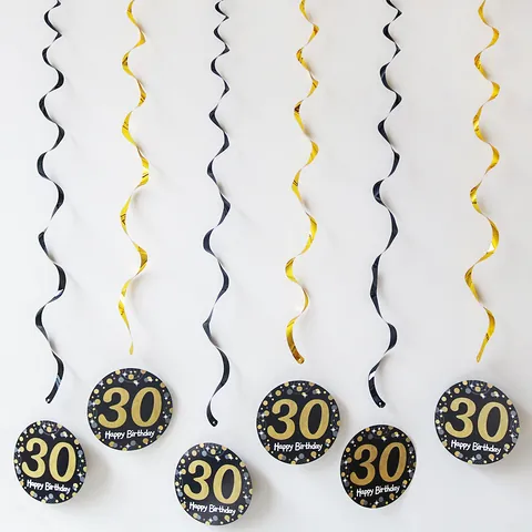 Birthday Hanging Swirls Decorations Black Gold PVC Spiral With Happy Birthday Number Cards For Party Ceiling Decor