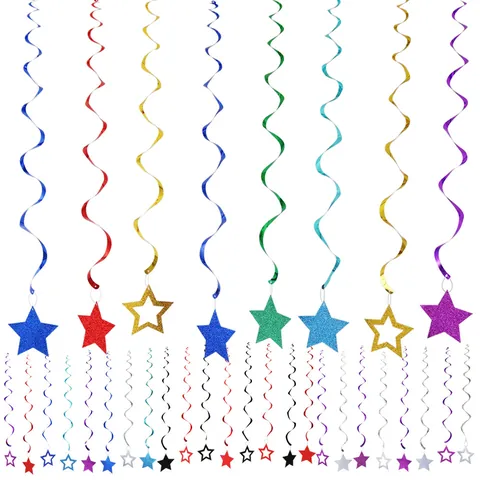 Star Spiral Hanging Decorations PVC Glitter Pentagram Streamers For Birthday Wedding Party Venue Layout Ceiling Swirl Pendants