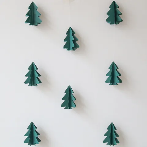 3D Christmas Tree Paper Garland Stereoscopic Hanging Banner For Holiday Party Home Window Decoration Dark Green Paper Cut Decoration