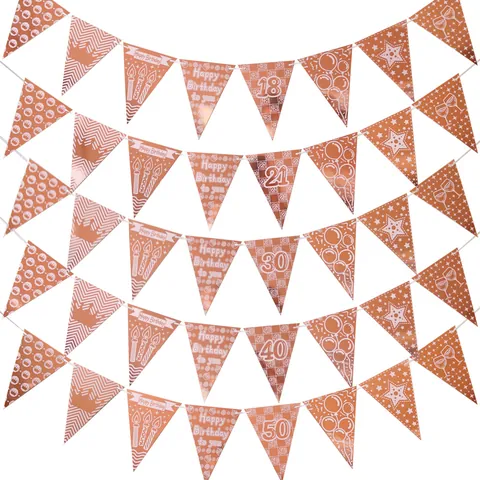 Banderines De Feliz Cumpleaños Oro Rosa Guirnalda De Banderas Triangulares Para Varias Edades Decoraciones De Fiesta De Cumpleaños