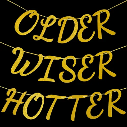 Older Wiser Hotter Glitter Banner Birthday Party Decoration Garland Gold Silver Rose Gold Blue Glitter Paper Bunting Sign