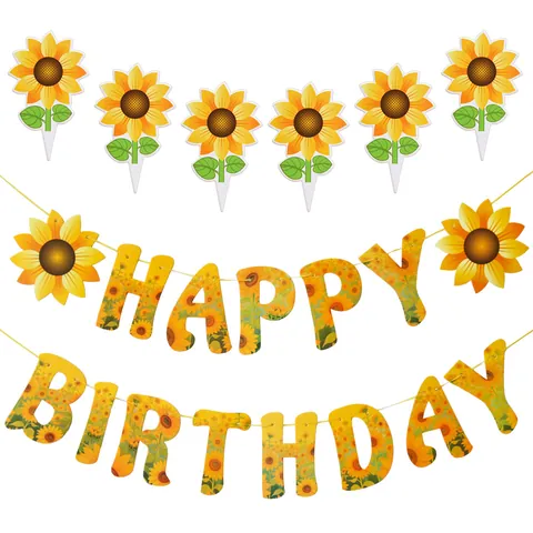 Sunflower Happy Birthday Banner And Sunflower Cake Topper For Sunflower Themed Party Decorations Birthday Supplies