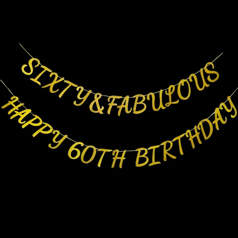 Sixty Fabulous Happy 60th Birthday Banner Bandierine Ghirlanda di Carta Luccicante per Decorazioni Festa di Anniversario