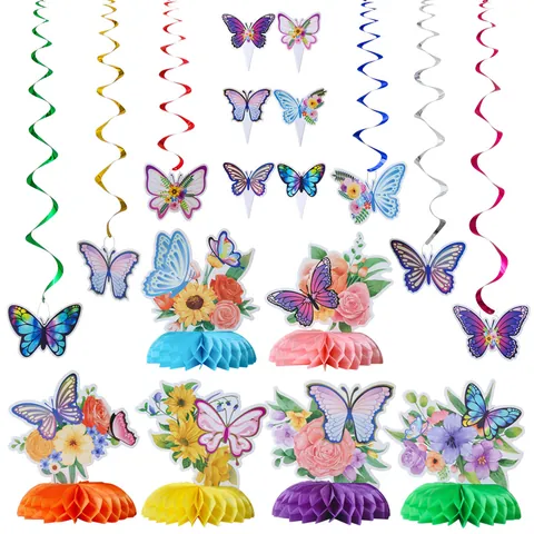 Set Decorazioni Festa Farfalla Spirali PVC Centrotavola Nido D'Ape Carta Per Compleanno Matrimonio Festa Giardino Decor