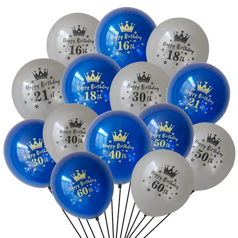 Crown Happy Birthday Latex Balloons Metallic Gold Rose Gold Print For Birthday Party Midnight Blue Black Party Balloons