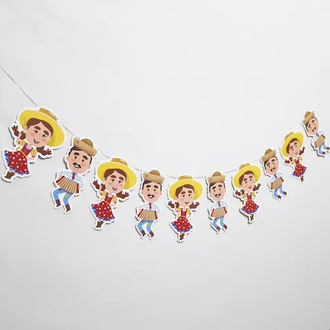 Festa Junina Brasilianisches Junifest Banner Cartoon Menschenfiguren Girlande Für Erntefest Feier Dekoration