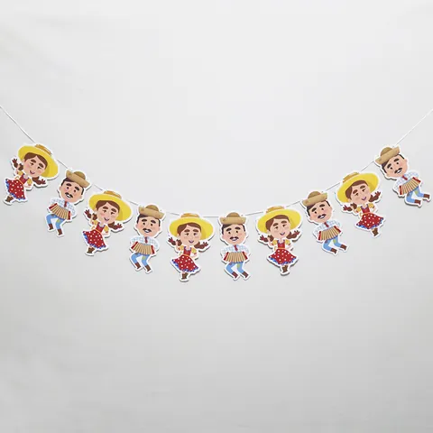 Festa Junina Brasilianisches Junifest Banner Cartoon Menschenfiguren Girlande Für Erntefest Feier Dekoration