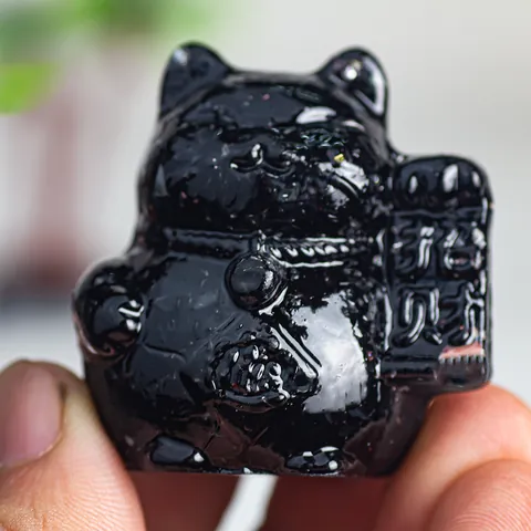 Natuurlijke Kristalchips Gelukskat Hars Figuur Maneki Neko Standbeeld Voor Rijkdom Geluk Huis Kantoor Bureau Decoratie