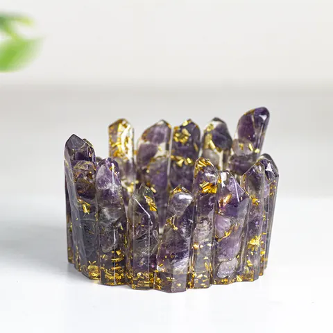 Porte-bougie Couronne de Cristal Résine Éclats de Pierre Naturelle Feuille d'Or Bol de Rangement Bijoux Ornement de Bureau