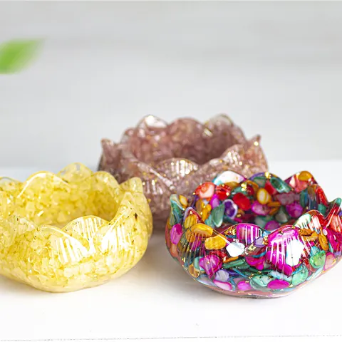 Bol Lotus en Résine avec Cristaux Naturels Plateau à Bijoux Décoration Maison Ornement de Forme Lotus Bol de Rangement
