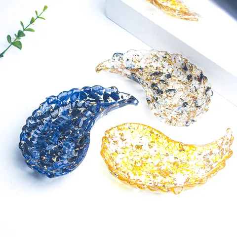 Engelsflügel Harz Schmuckschale Mit Kristallkies Goldfolie Yin Yang Aufbewahrungsteller Für Ohrringe Ringe Home Deko Ornament