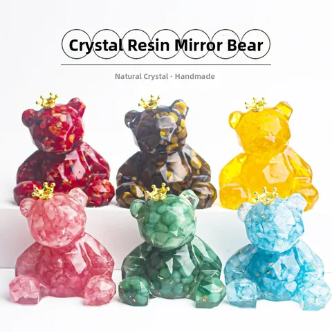 Figurine d'Ours en Résine de Cristal Facettée Géométrique Avec Décoration Couronne Dorée pour Intérieur de Voiture Salon Bureau Ornement Cadeau