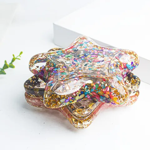 Plateau à Bijoux en Résine Forme d'Étoile Avec Incrustation de Cristal et Feuille d'Or Assiette Décorative de Rangement