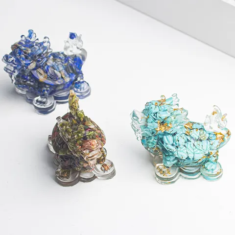 Natural Crystal Stone Resin Dragon Turtle Figurine Handmade Healing Stone Dragon Statue Home Decor Desktop Ornament Gift