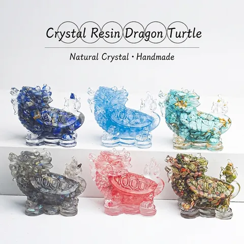 Natural Crystal Stone Resin Dragon Turtle Figurine Handmade Healing Stone Dragon Statue Home Decor Desktop Ornament Gift