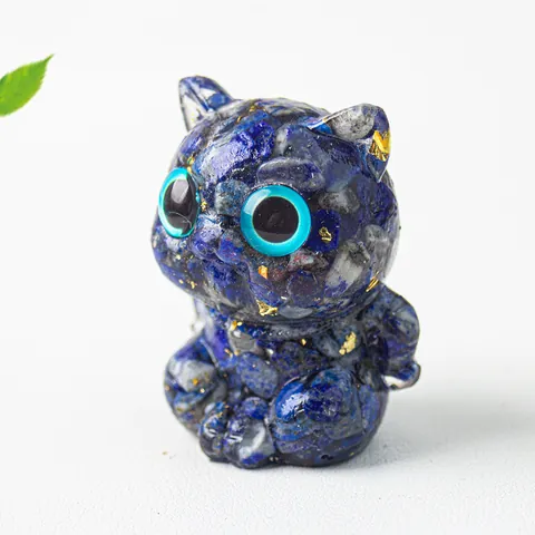 Figurine de Chat en Résine de Gravier de Cristal Fait à la Main Avec Incrustation de Feuille d'Or Ornement de Bureau de Chat En colère pour Décoration de Bureau à Domicile Cadeau