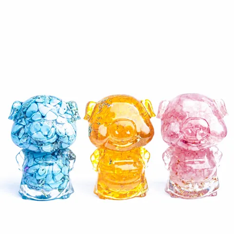 Figurine de Cochon en Résine avec Gravier de Cristal Ornement Animal Chanceux Décoration de Bureau Maison Cadeau