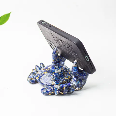 Natural Crystal Gravel Epoxy Crab Mobile Phone Holder Desktop Pen Stand Resin Animal Ornament With Gold Foil Desktop Decor