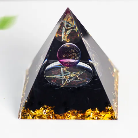 Orgonit Pyramide Energiegenerator Heilkristall Harz Ornament Mit Goldfolie Blume Des Lebens Amethyst Lapis Lazuli Haus Dekoration