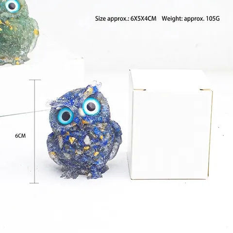 Natural Crystal Crushed Stone Owl Figurine Resin Animal Ornament With Gold Foil For Home Office Desktop Decor Gift