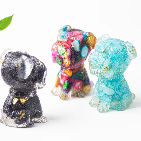 Miniature Schnauzer Dog Figurine Handmade Crystal Resin Gemstone Ornament Inlaid Gold Foil Animal Desktop Home Decor Gift