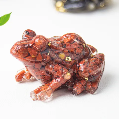 Natürliche Kristallschotter Harz Frosch Figur Modern Minimalistisch Handgefertigt Tier Statue Goldfolie Ornament Für Schreibtisch Aquarium Heimdeko