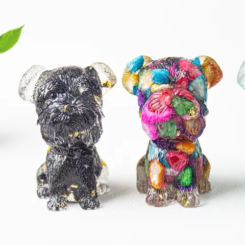 Miniature Schnauzer Dog Figurine Handmade Crystal Resin Gemstone Ornament Inlaid Gold Foil Animal Desktop Home Decor Gift
