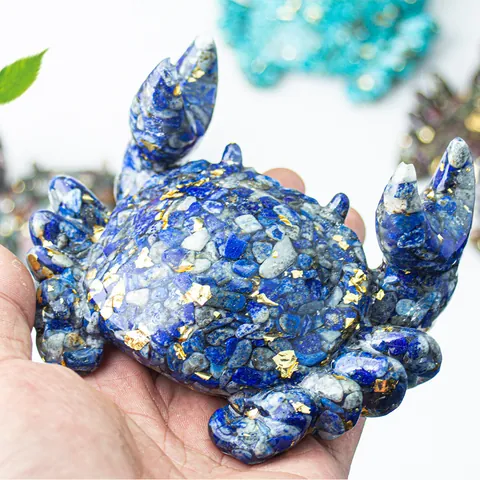 Natural Crystal Gravel Epoxy Crab Mobile Phone Holder Desktop Pen Stand Resin Animal Ornament With Gold Foil Desktop Decor