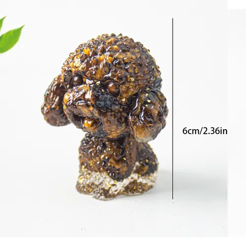 Crystal Gravel Epoxy Resin Teddy Dog Figurine Orgonite Poodle Dog Statue With Gold Foil Home Office Desktop Decor Gift