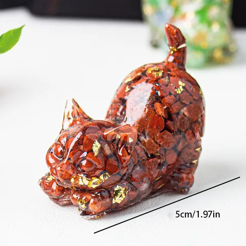 Crystal Crushed Stone Resin Cat Statue Figurine With Gold Foil Mini Animal Sculpture Desktop Decor Home Office Decoration Ornament