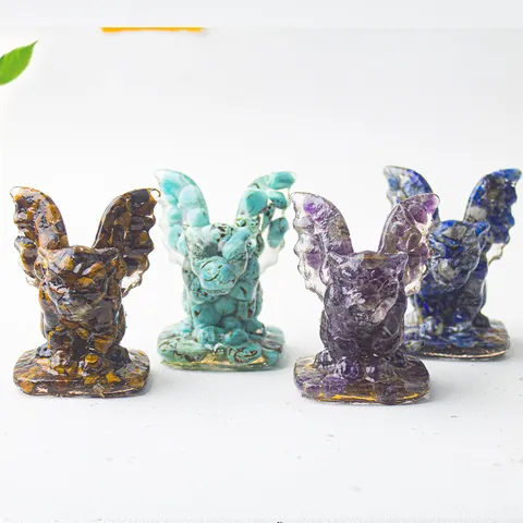 Natural Crystal Stone Resin Little Monster Ornament Mythical Gargoyle Desktop Decoration For Office Home Living Room Gift