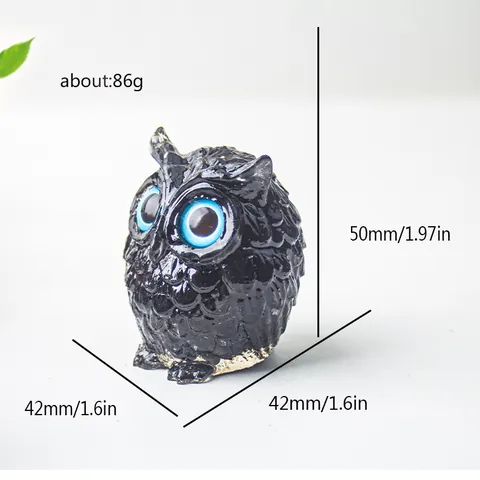 Natural Crystal Stone Resin Owl Figurine Cute Blue Eyes Animal Statue Desk Ornament Handmade Home Office Decoration Gift