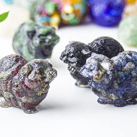 Natural Crystal Stone Resin Cat Figurine Hand Carved Animal Sculpture Desktop Ornament Home Living Room Decor Art Gift