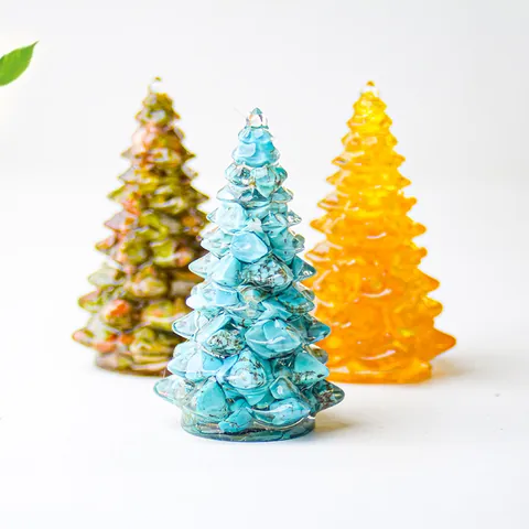 Handmade Resin Christmas Tree Desk Ornament With Natural Stone Chips For Desktop Home Office Decor Festive Holiday Gift