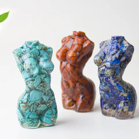 Estatua de Torso Femenino Resina con Virutas de Cristal Natural Escultura Artística Corporal para Decoración Escritorio Hogar Oficina Piedra Curativa Regalo