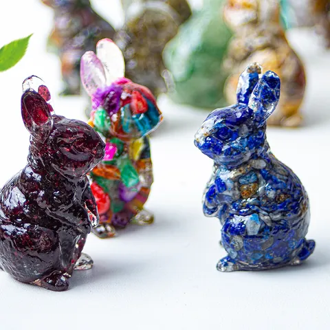 Natural Crystal Crushed Stone Resin Rabbit Figurine Modern Simple Desktop Ornament For Home Office Decor Gift