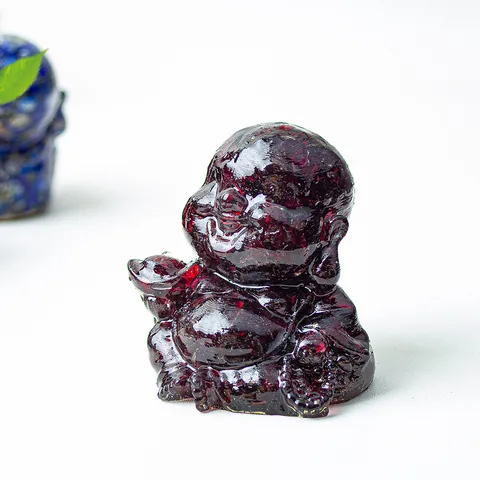 Laughing Buddha Statue Resin Natural Crystal Gravel Maitreya Figurine Lucky Home Decor Desktop Feng Shui Zen Ornament Shop Office Gift
